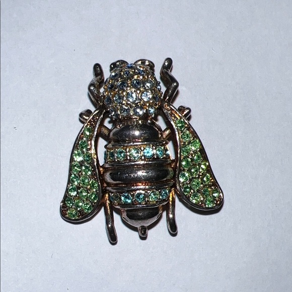 Sparkling Bee Brooch with Green and Blue Crystals - Picture 1 of 5